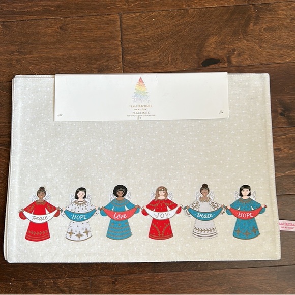 Isaac Mizrahi Christmas Placemats set of 4 Hope Joy Peace Love Angels - Picture 2 of 2